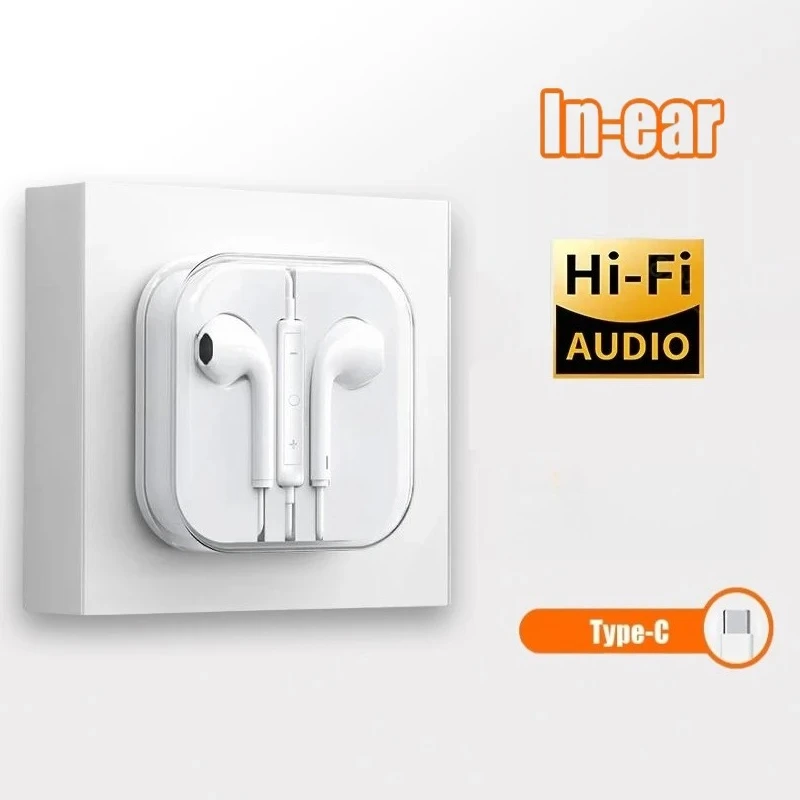 USB Type C Headphone HiFi Bass Stereo Volume Control Mic For Galaxy S24 S23 S22 S21 Ultra iPhone 15 Pro Max