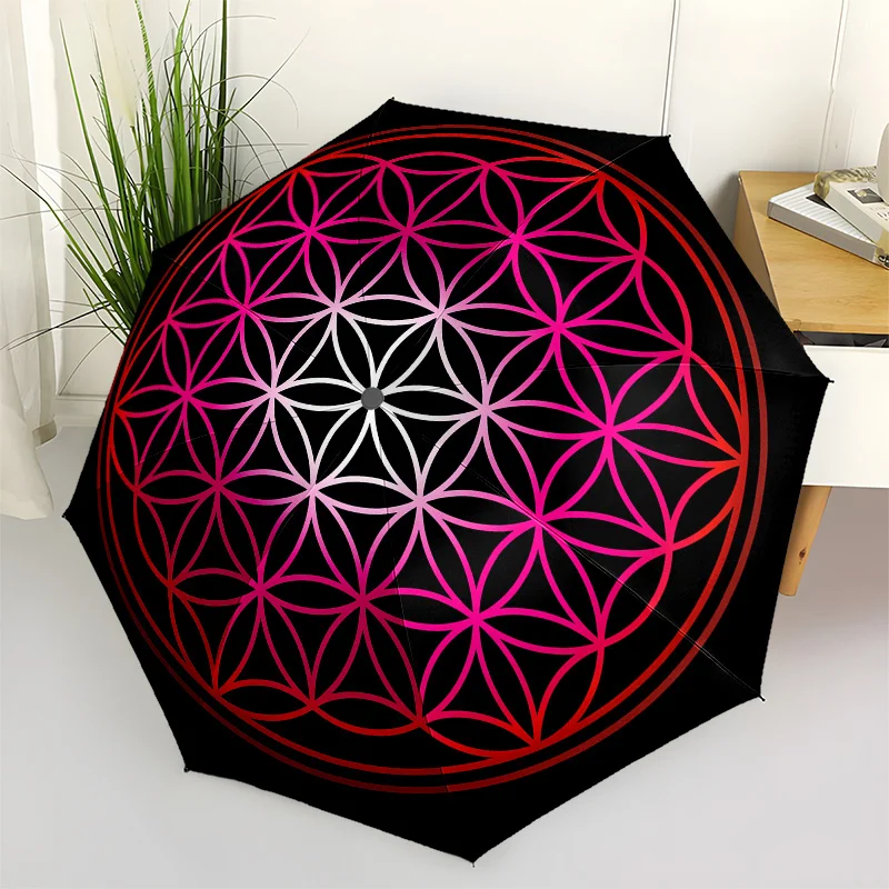 

Flower of Life Mandala Umbrella - Automatic Open/Close Compact Travel Umbrella with 8-Rib Durable Frame, Portable 3-Fold Desig