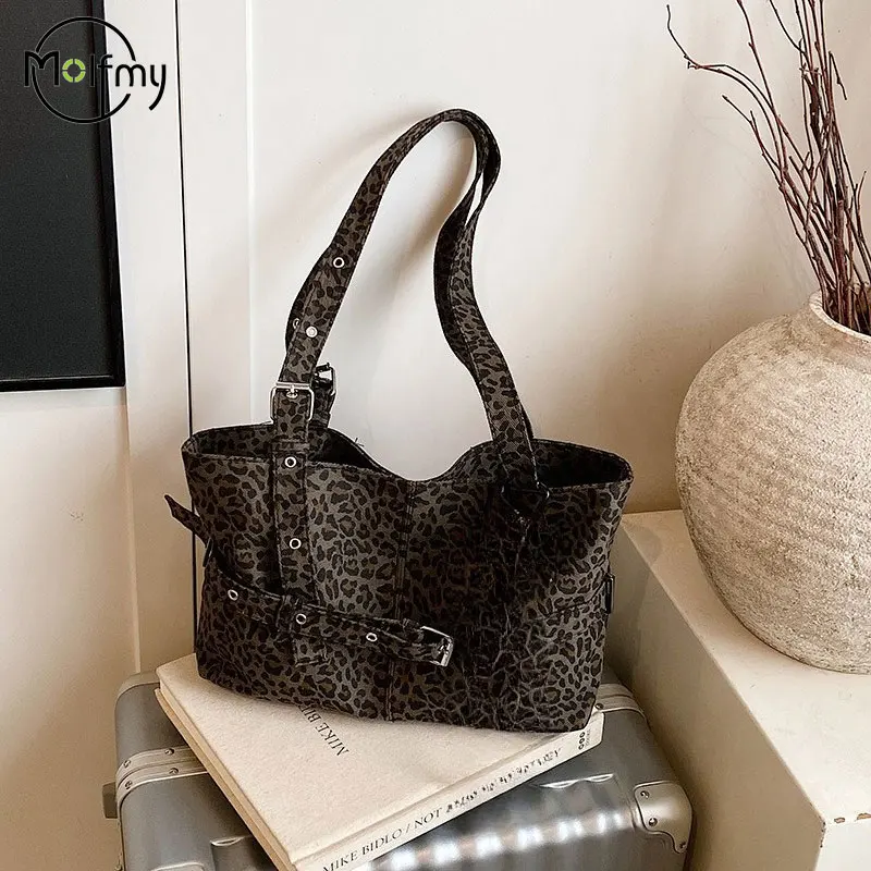 

Leopard Print Bag for Woman Vintage Underarm Pouch Large Capacity Canvas Shoulder Bag Daily Commuting Crossbody Bag Bolsos Mujer