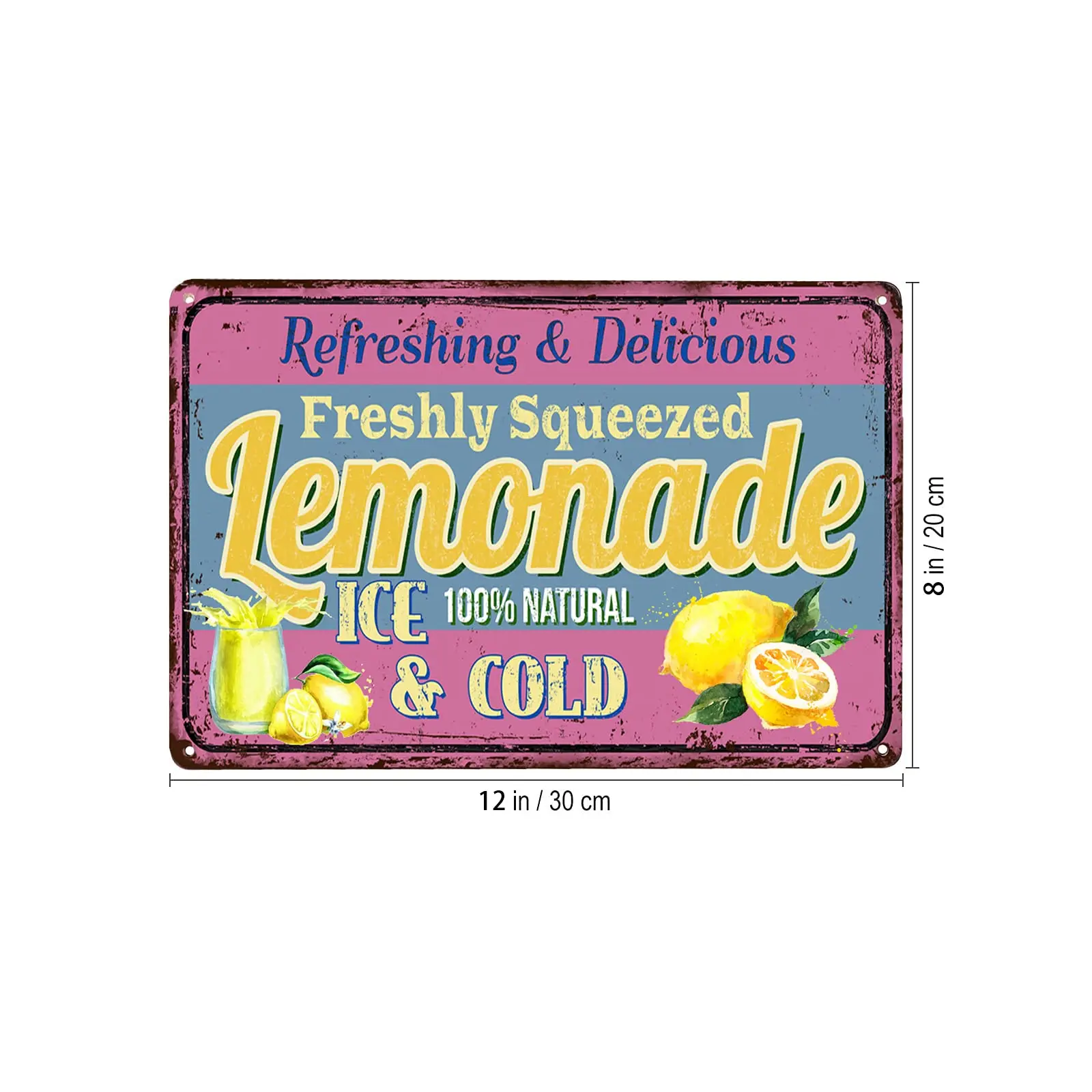 Lemon Decor Tin Sign, Refreshing and Delicious Lemonade Metal Bar Pub Poster -12