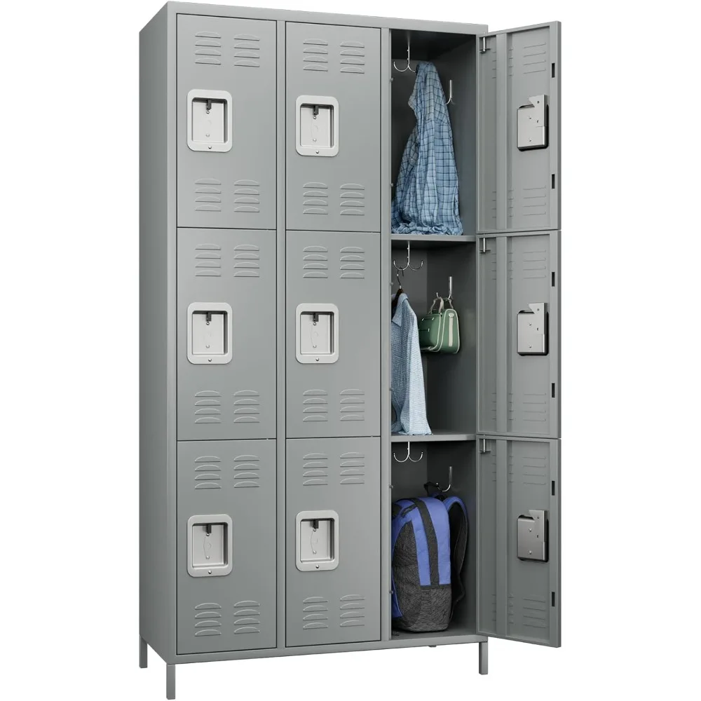 

Metal Lockers for Employees with Lock,Metal Storage Locker with 9 Doors & 27 Hooks for School Office Gym Garage Bedroom,Assembly