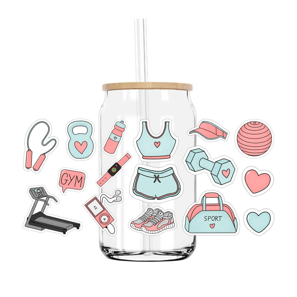 

16OZ UV DTF Cup Wrap Transfers Stickers Sport Gym Designs For DIY Libby Glass Waterproof Custom Decals