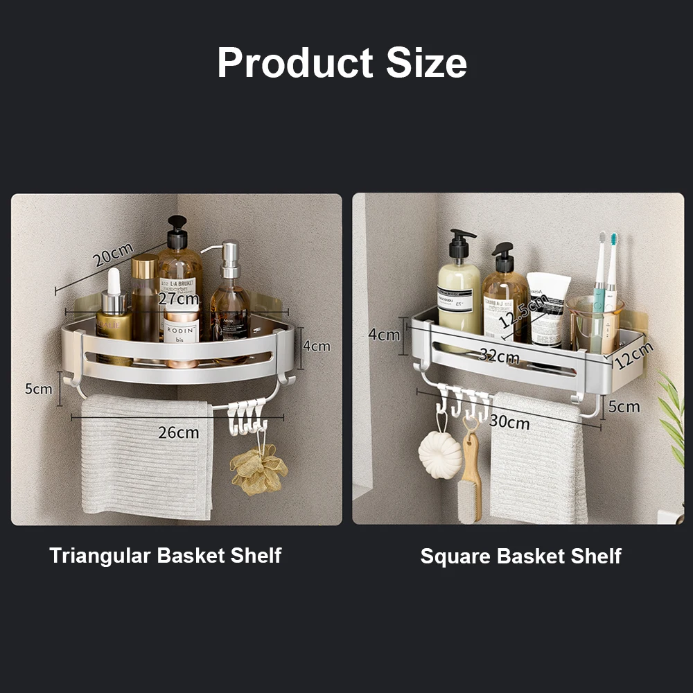 Bathroom Shelf  Shampoo Bottle Shower Corner Rack No Drill Wall Mounted Toilet Storage Aluminum Kitchen Accessories