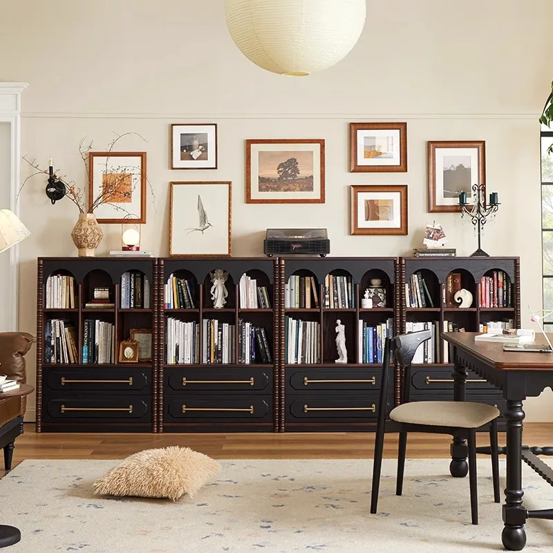 French retro solid wood small apartment living room home storage locker medium antique bookshelf display cabinet