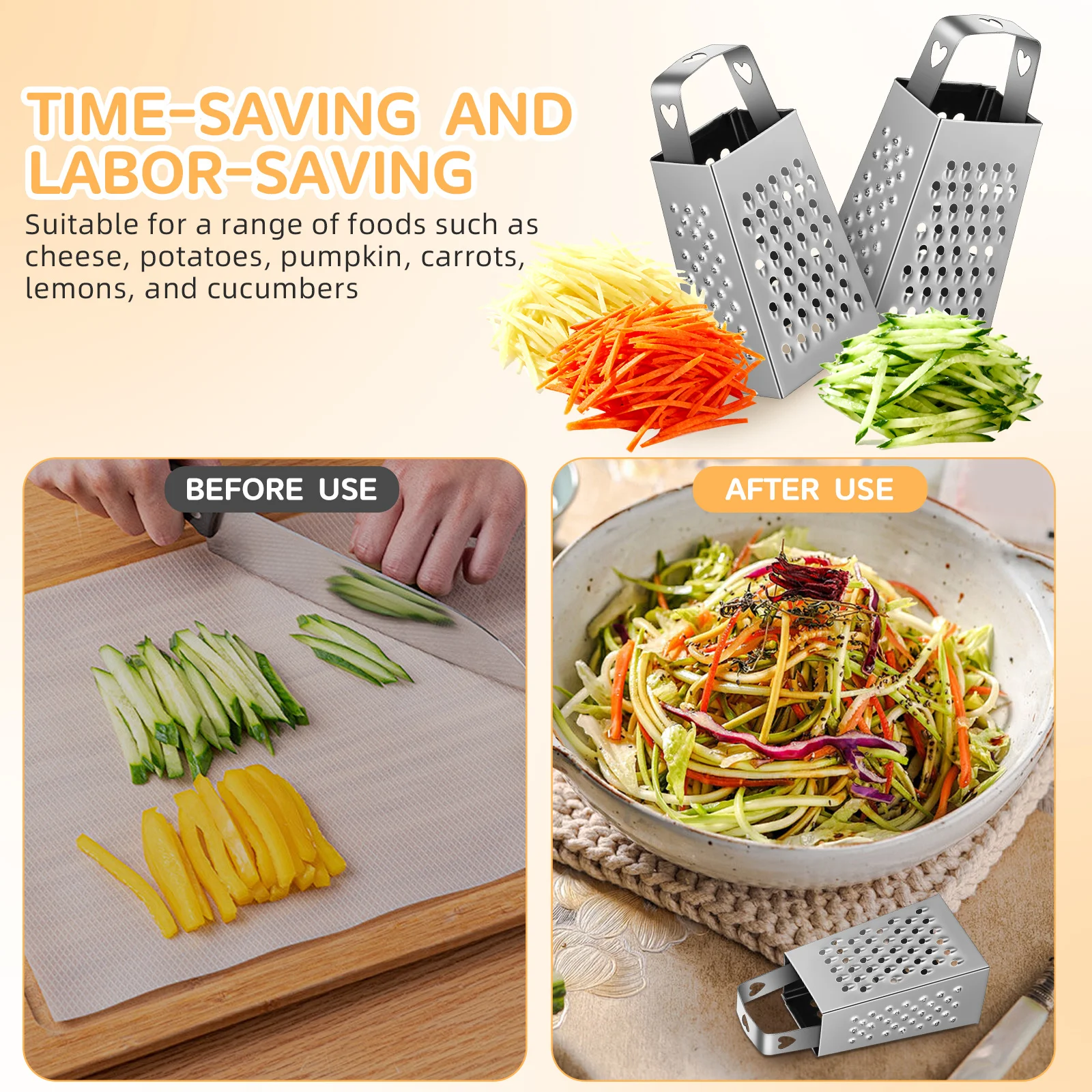 6Pcs Mini Stainless Steel Grater Four-Sided Cheese Slicer Kitchen Gadget for Vegetable Potato Carrot Garlic Ginger Shredding