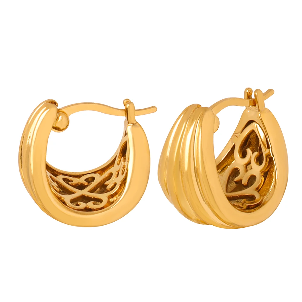 

Stainless Steel Earrings for Women Chunky Thick Hoop Earrings Trend Triple Layer Textured Ear Jewelry Gold Color Accessorie