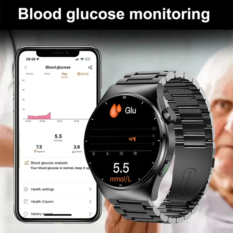 2024 nuovo trattamento Laser tre High Smart Watch Men frequenza cardiaca zucchero nel sangue acido urico Health Tracker SmartWatch per Huawei Xiaomi