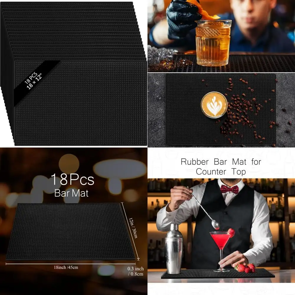 

Non-Slip Rubber Bar Mats, 10 Pack, 18x12 Inches, Countertop Service Mats for Spills, Cocktail Bartending, and Coffee Bars