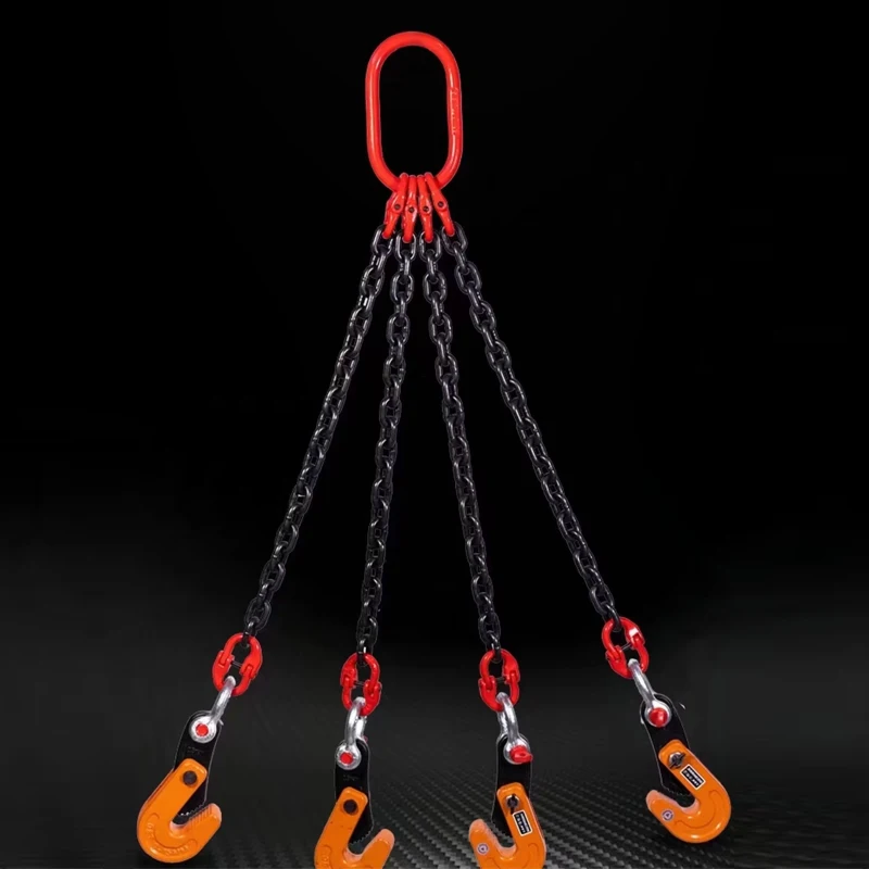 Vertical Steel Plate Lifting Clamp, Four Chain Leg Sling Hook, Heavy Duty Iron Sheet Hoisting Fixture Industrial Safety Lifting