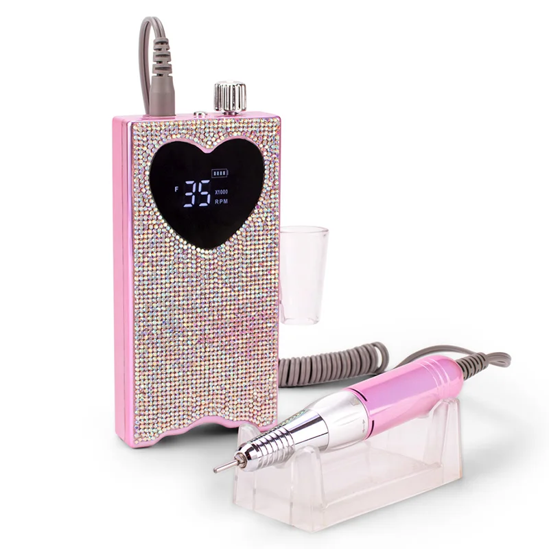Woobela 35000RPM Heart Shape Electric Nail Drill Nails Gel Remover Wireless Manicure Grinder Rechargeable Nail Drilling Machine