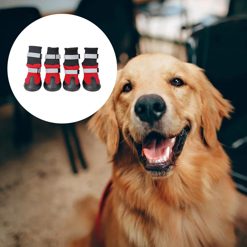 

4Pcs Dog Protective Long Tube Shoes Outdoor Pet Snow Boots Warm Anti-Skid Reflective Paw Protectors Winter Pet Snow Boots