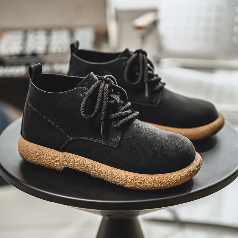 

Мужская обувь из искусственной кожи в британском стиле в стиле ретро, удобная повседневная обувь до щиколотки, износостойкая прогулочная обувь с подошвой