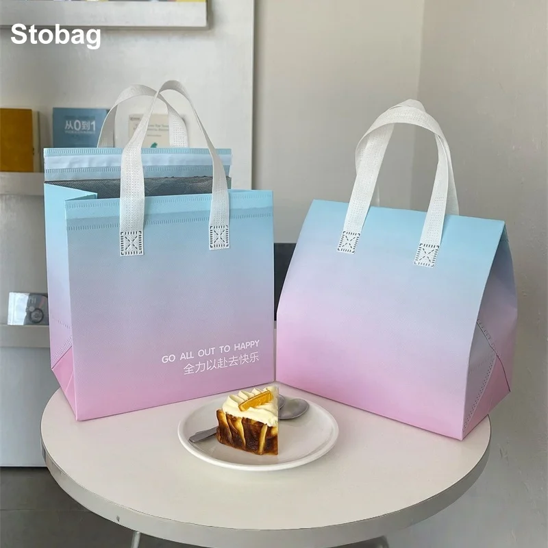 

StoBag 10pcs Color Non-woven Insulation Tote Bag Fabric for Bread Food Drink Package Keep Warm Delivery Reusable Pouch Portable