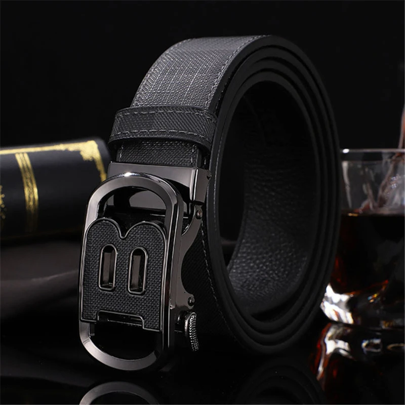 Ceinture en cuir véritable pour hommes, ceinture en métal, structure automatique, haute qualité, ceinture d\'affaires en toile pour chasseur,