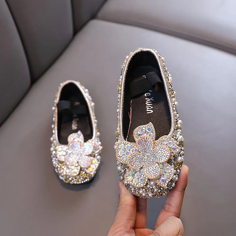 New Children Sequins Leather Shoes Baby Kids Party Princess Shoes Girls Glitter Bowknot Flat Shoes J388