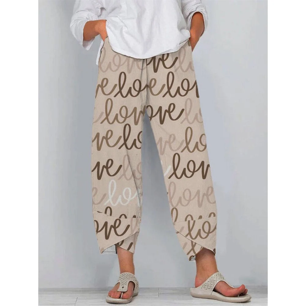 

CLOOCL Autumn Women Pants Love Letter English Alphabet Printing Track Trousers Double Pocket Lady Fashion Ankle Length Pants