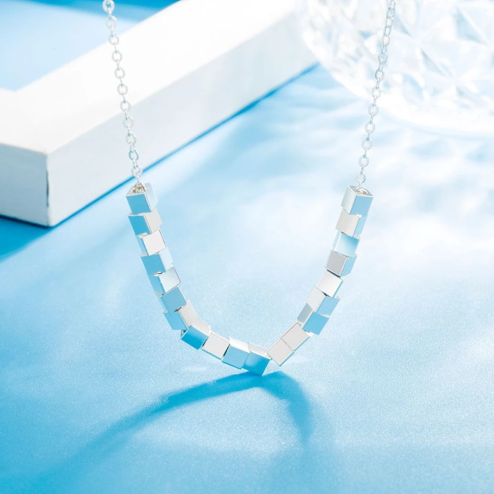 925 Sterling Silver Fashion Versatile Small Square Geometric Necklace Birthday Party Anniversary Gift Daily Wear