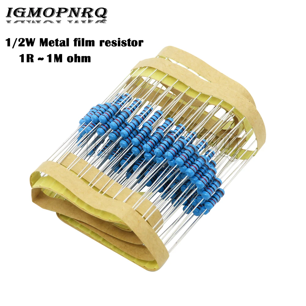

50pcs 1/2W Metal film resistor 1R~2.2M 100R 220R 330R 1K 1.5K 2.2K 3.3K 4.7K 10K 22K 47K 100K 100 220 330 1K5 2K2 3K3 4K7 ohm
