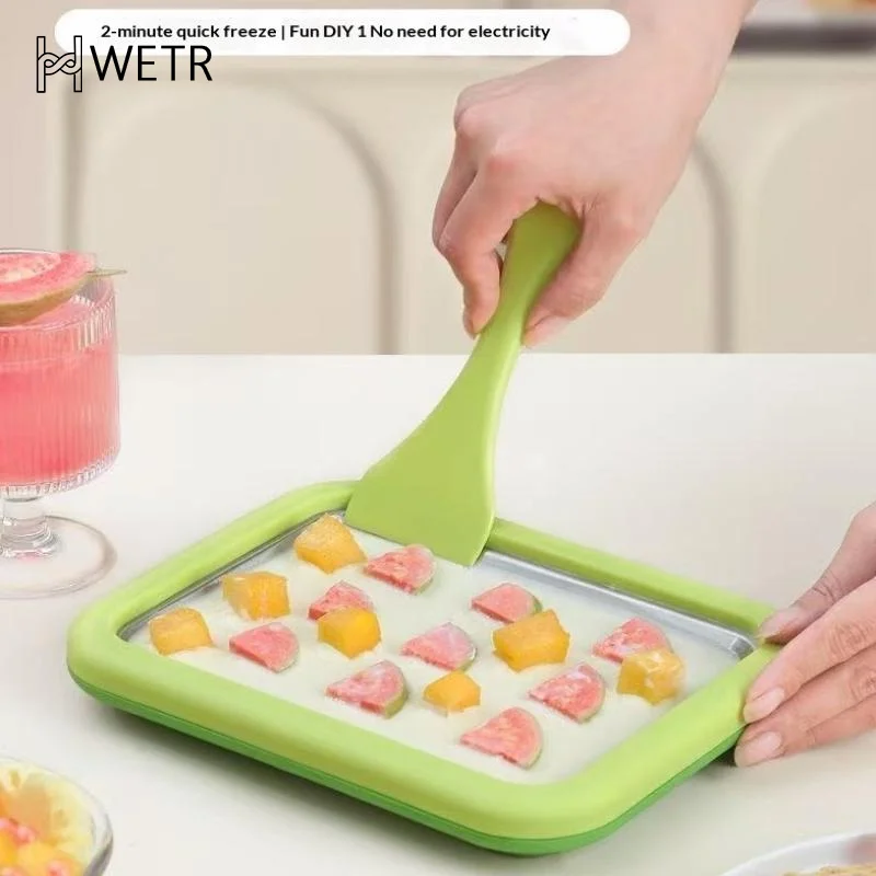 Macchina per gelato arrotolata per uso domestico Budino per yogurt fatto in casa per bambini piccoli Vassoio per ghiaccio fritto in acciaio inossidabile Macchina per friggere il ghiaccio