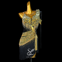 SYL black stretch velvet backless fringe beading sew-on stone dancesport dress standard latin dance dress woman