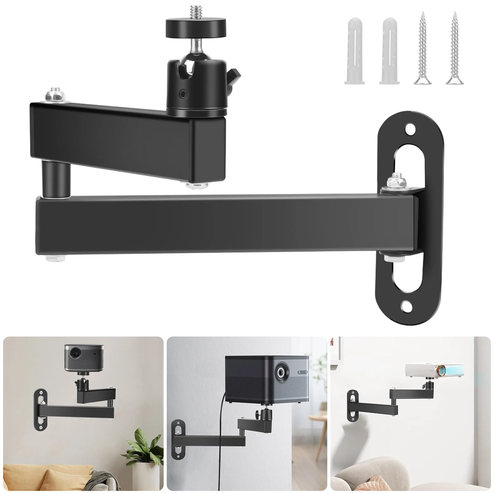 Foldable Projector Wall Ceiling Mount Bracket 360° Rotating 1/4 Screw Aluminum