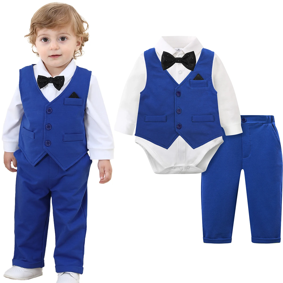 Baby Suit Toddler Boy Wedding Tuxedo Infant Birthday Party Gift Clothes Newborn Formal Dress Easter Ring Bearer Outfit Set