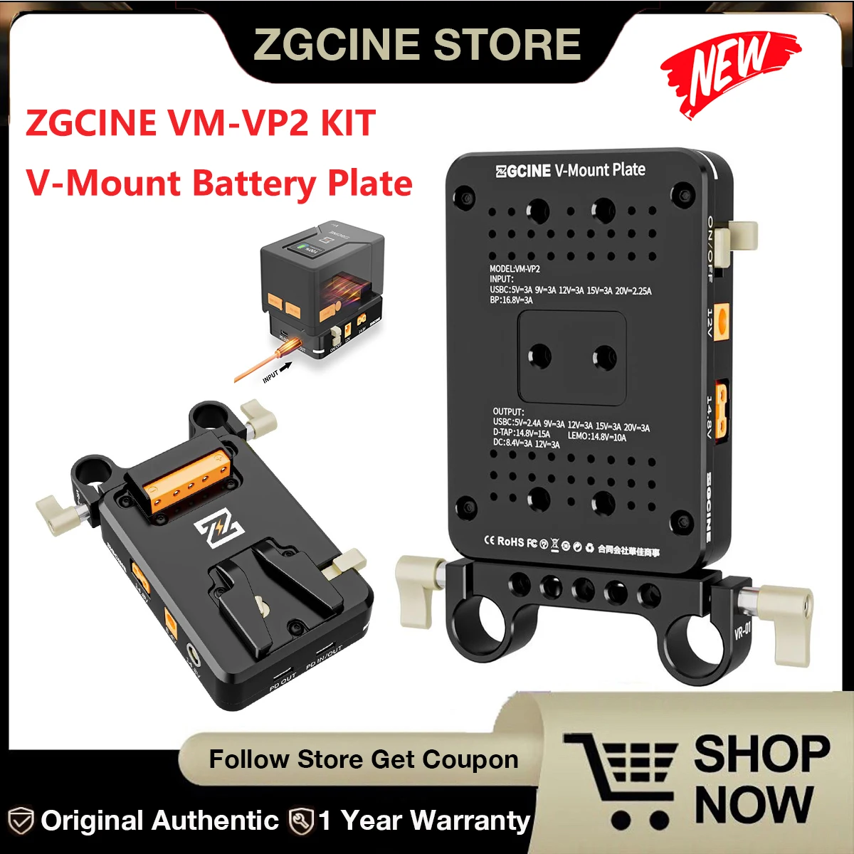 

ZGCINE VM-VP2 комплект V мотоциклетный аккумулятор, поддержка USB-C PD мобильного телефона/DC/D-TAP/LEMO для DSLR-камеры Видеокамеры.