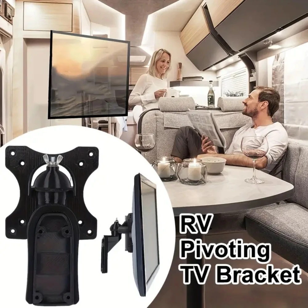 RV Pivoting TV Bracket-Black Wall-Mounted TV Holder For RV Interior Adjustable Angle For Comfortable Viewing