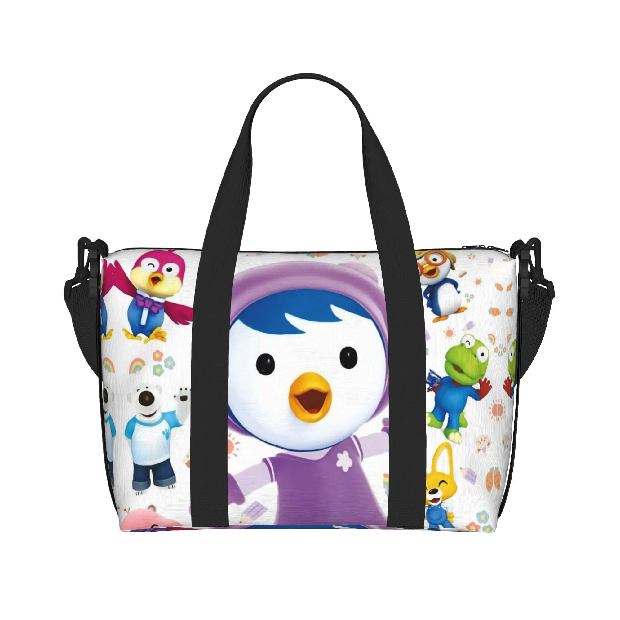 Custom P-Pororo The Little Penguin  Beach Tote Bag Women Korean 3D Anima TV Big Compartment Beach Gym Travel Bags