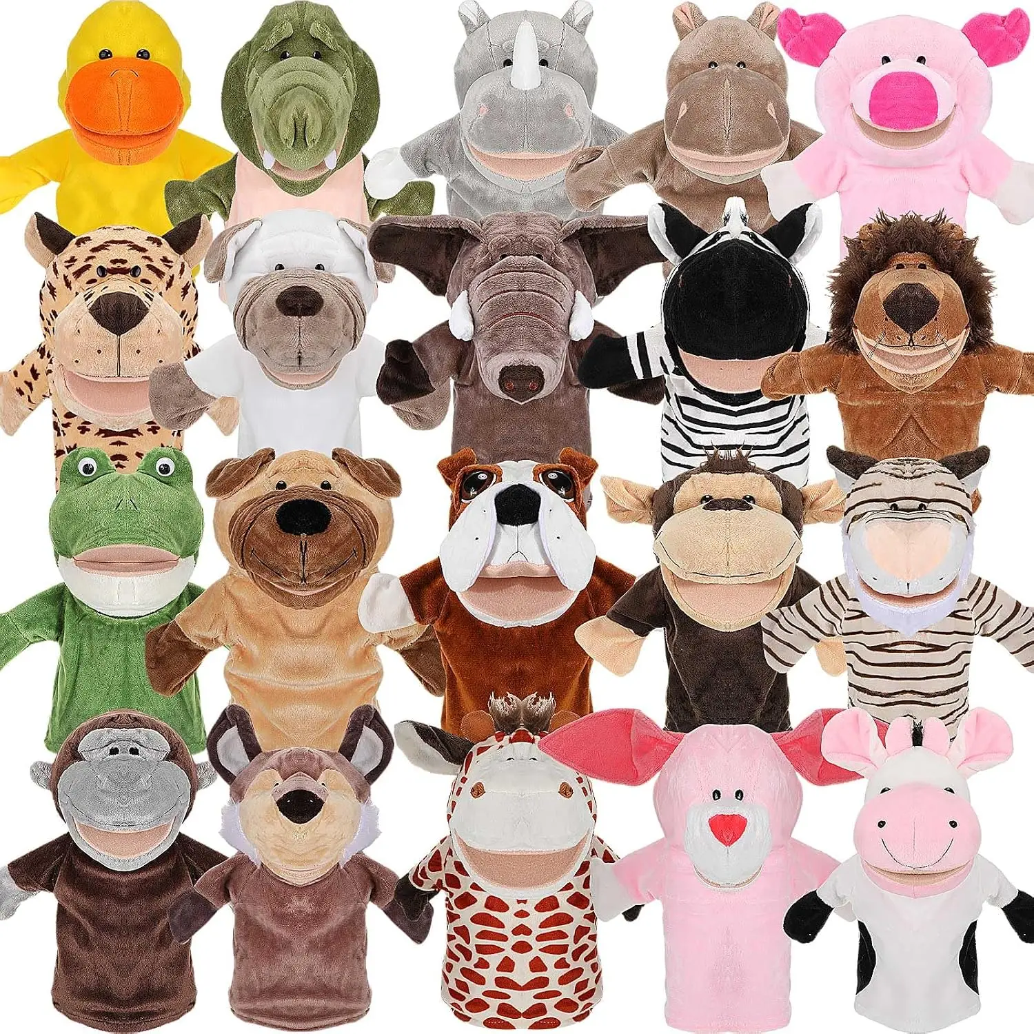 20-Piece Animal Hand Puppet Set for Kids, Movable Mouth Puppets