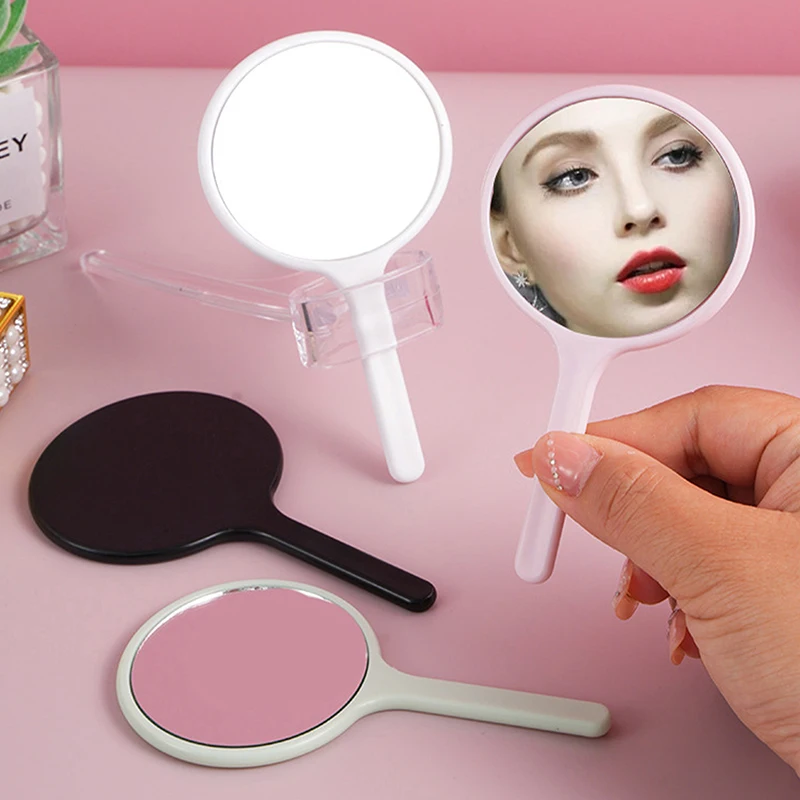 Durable Round Handheld Makeup Mirror – Portable, Anti-Slip Design with Handle for Personal and Home Use