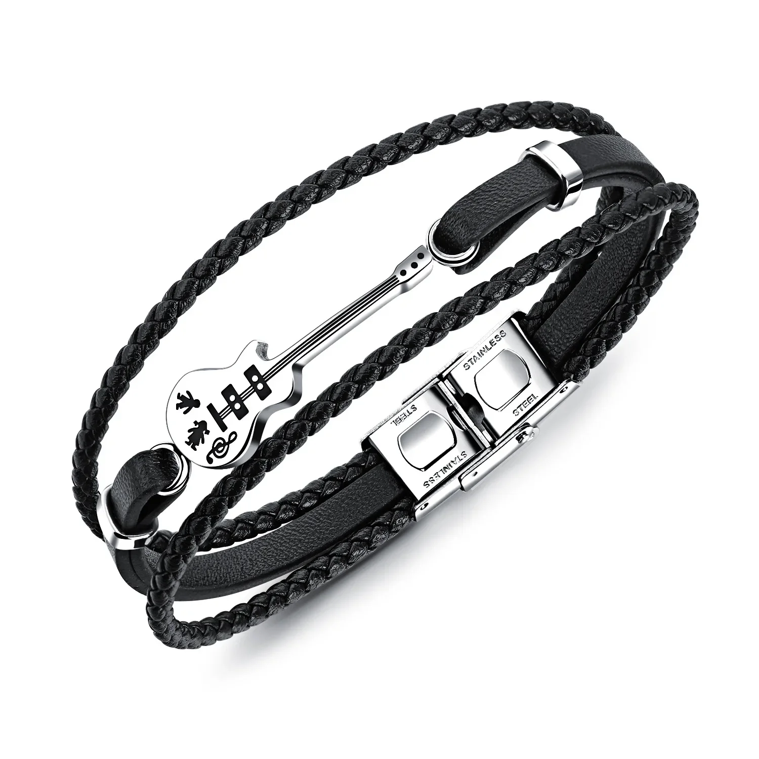 PPW1-Bracelet perlé en cuir tressé multicouche pour homme, bracelet magnétique en acier inoxydable, cadeau de bijoux