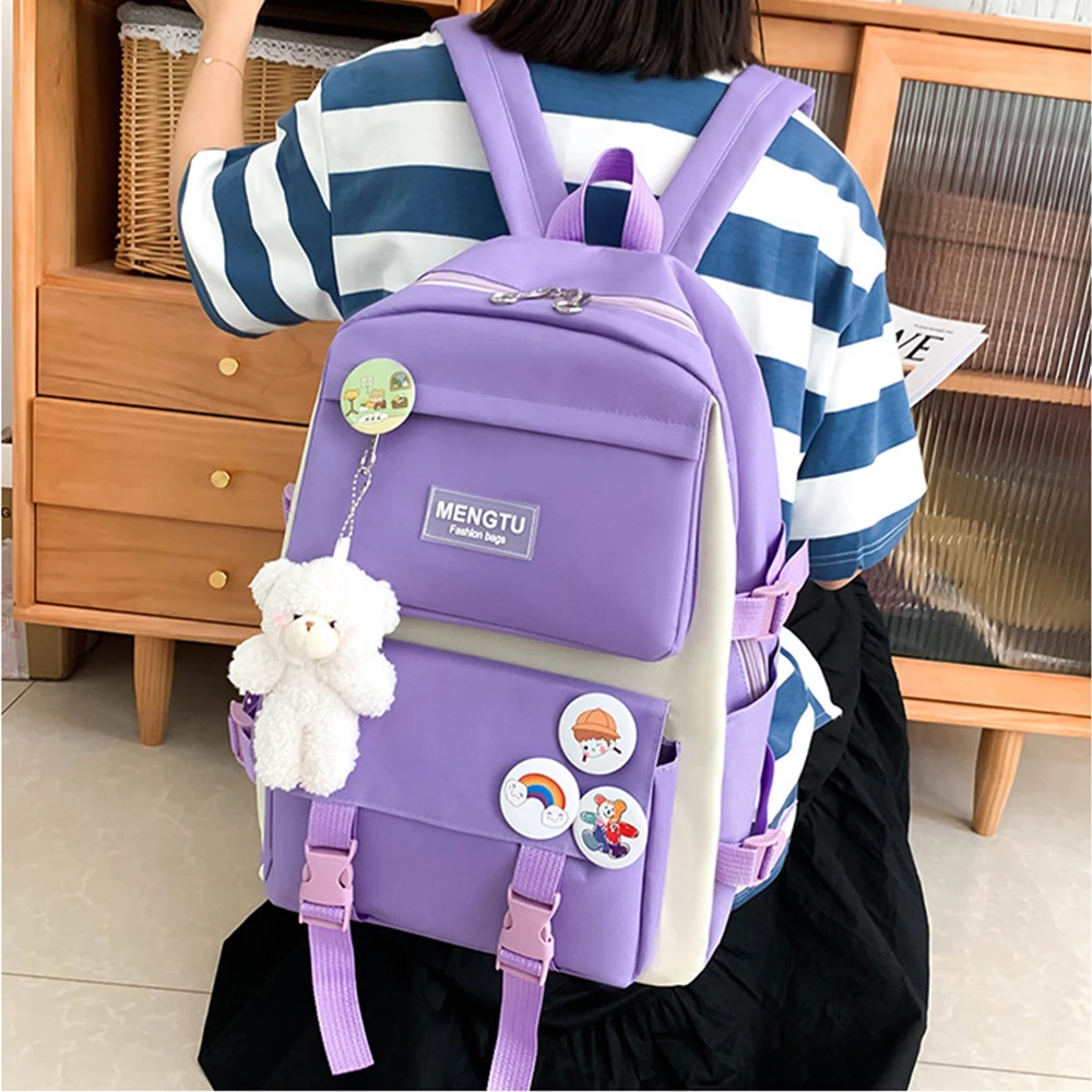 Girl\'s school backpack for middle school students ins style canvas waterproof gift handbag pen bag wallet school bag set