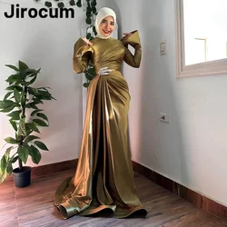 Jirocum Muslim Mermaid Evening Gown Women O Neck Crystal Pleated Party Prom Dress Floor Length customized Formal Occasion Gowns