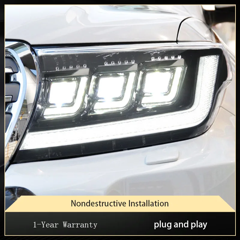 أضواء السيارة لتويوتا لاند كروزر 2008-2015 FJ200 LC200 LED مجموعة مصابيح أمامية ترقية ثنائية البؤرة 3 عدسة DRL زينون الملحقات #4