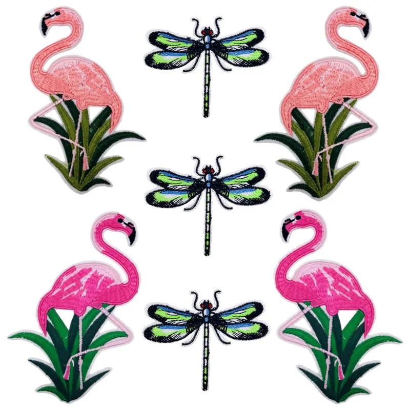 

50pcs/lot Large Embroidery PatchFlamingo Dragonfly Clothing Decoration Sewing Accessories Craft Diy Applique