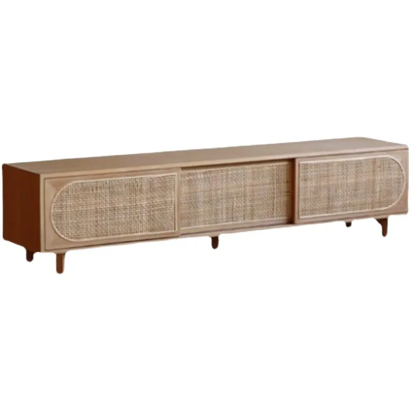 

Simple rattan solid wood TV cabinet Small apartment floor log storage cabinet Locker