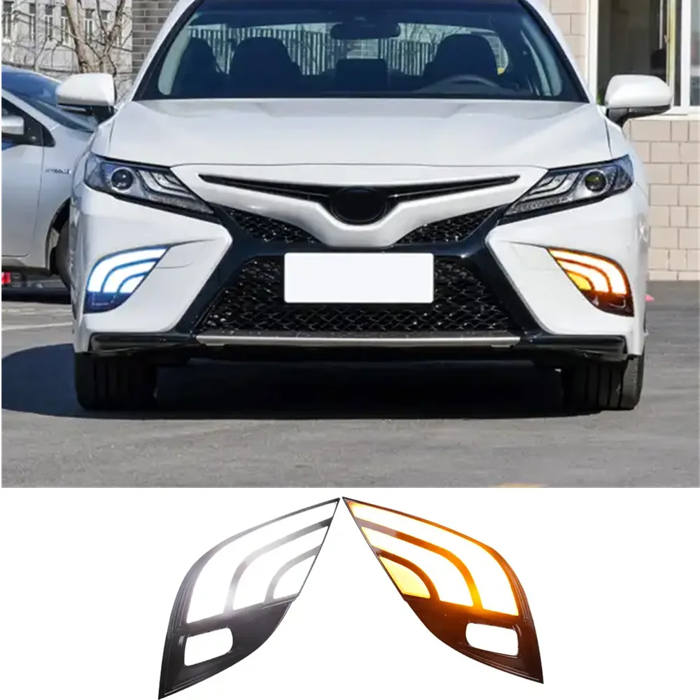 

For Toyota Camry Drl Fog Lamp 2018 2019 Led Drl Daytime Running Light With Yellow Turning Signal Light