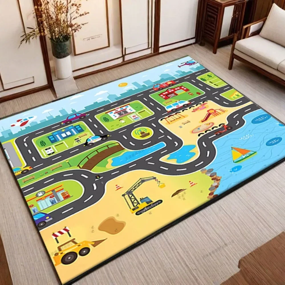 

60x90 см Нескользящий детский игровой коврик, коврики для ползания для игр с автомобилями, детские игрушки, мультяшный ковер для взлетно-посадочной полосы, парковка, дорожный игровой коврик