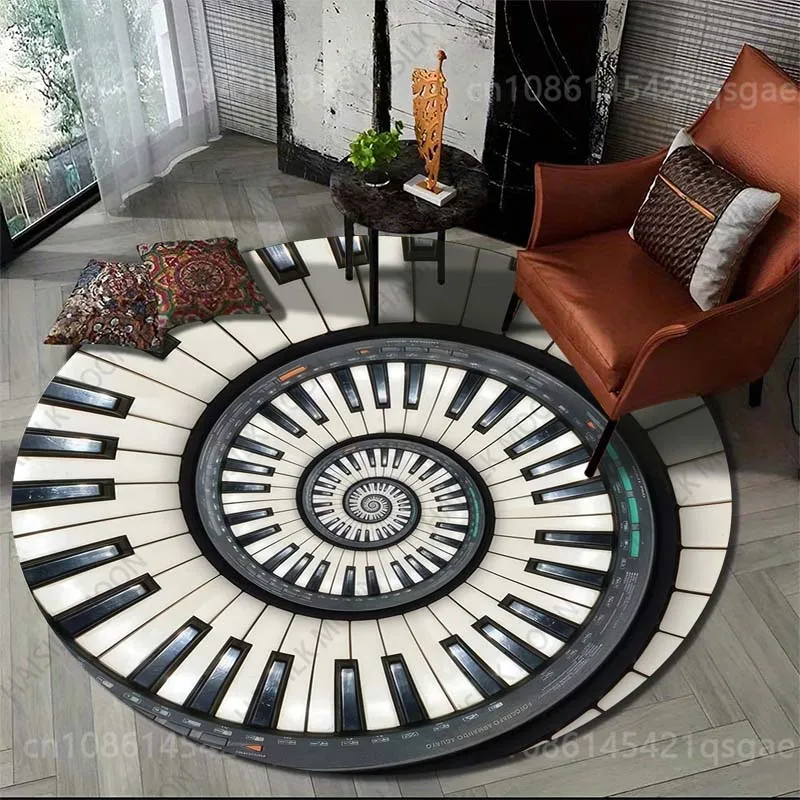 Multiple sizes Piano keys spiral staircase Print Round Carpet for Living Room Bedroom Sofa Table Floor Mat Area Rug Luxury Gift