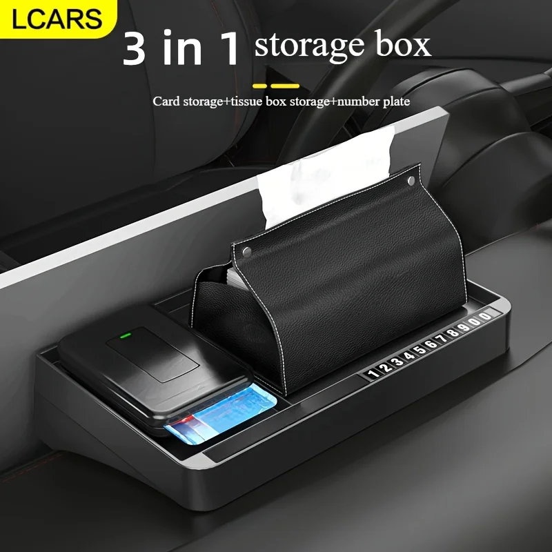 

Lcars Center Console Storage Box Suitable for Tesla's Older Models Model Y/3, New Y/3 Car Dashboard Screen Rear Tray Tissue Storage Box, Multifunctional Storage Box with Parking Number Plate
