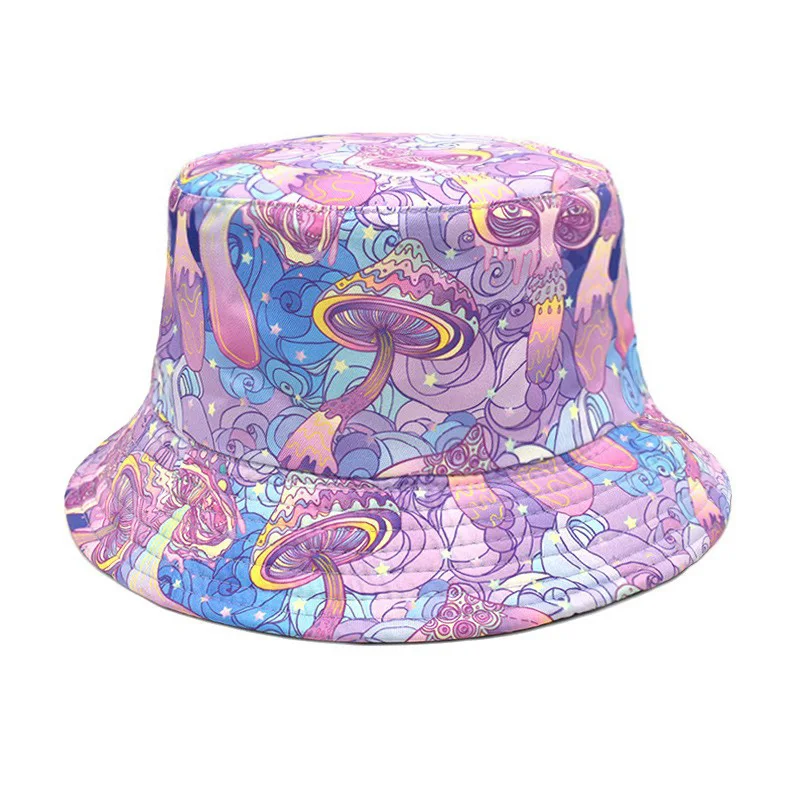 Top Mushroom Printing Bucket Hat Cartoon Fisherman Hats Female Men Double-sided Reversible Panama Sunscreen Sun Bob Caps Gorra