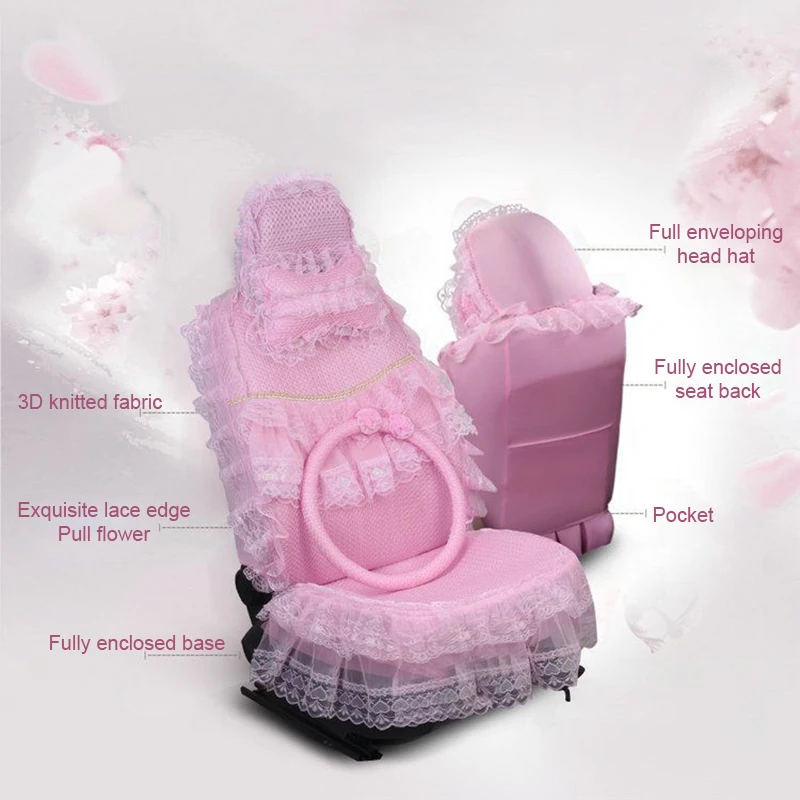 Imagem -04 - Universal Bonito Rosa Assento de Carro Cobre Conjuntos para Meninas Femininas Conjunto Completo Interior Kawaii Decoração Protetor Acessórios para Bmw Audi