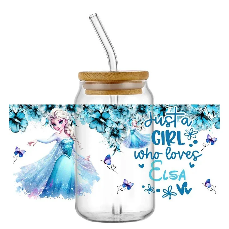 New Princess Cartoon Pattern UV DTF Transfer Frozen Sticker Waterproof Transfers Decals For 16oz Glass Cup Wrap Stickers