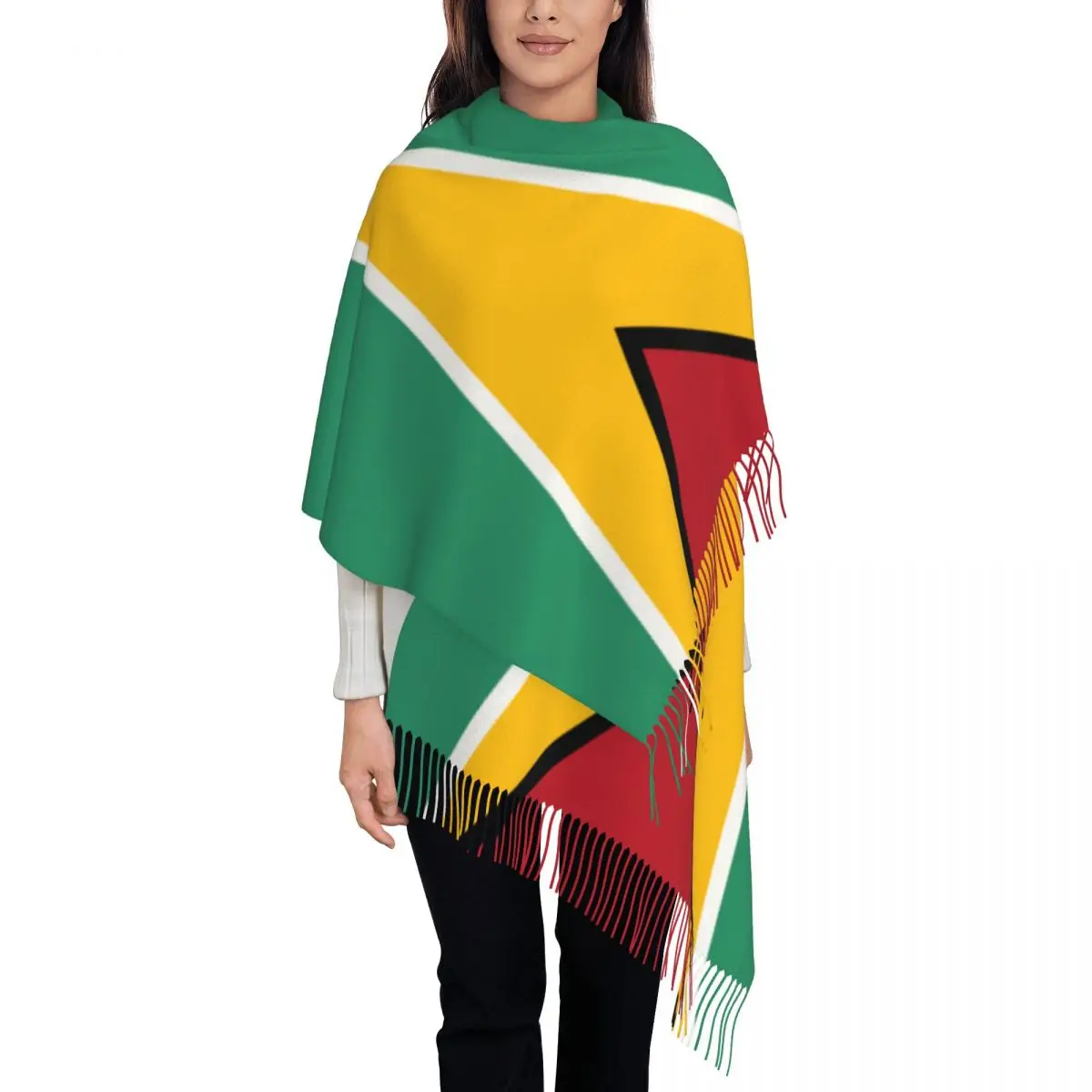 

Custom Flag Of Guyana Tassel Scarf Women Winter Fall Warm Shawls Wraps Female Scarves