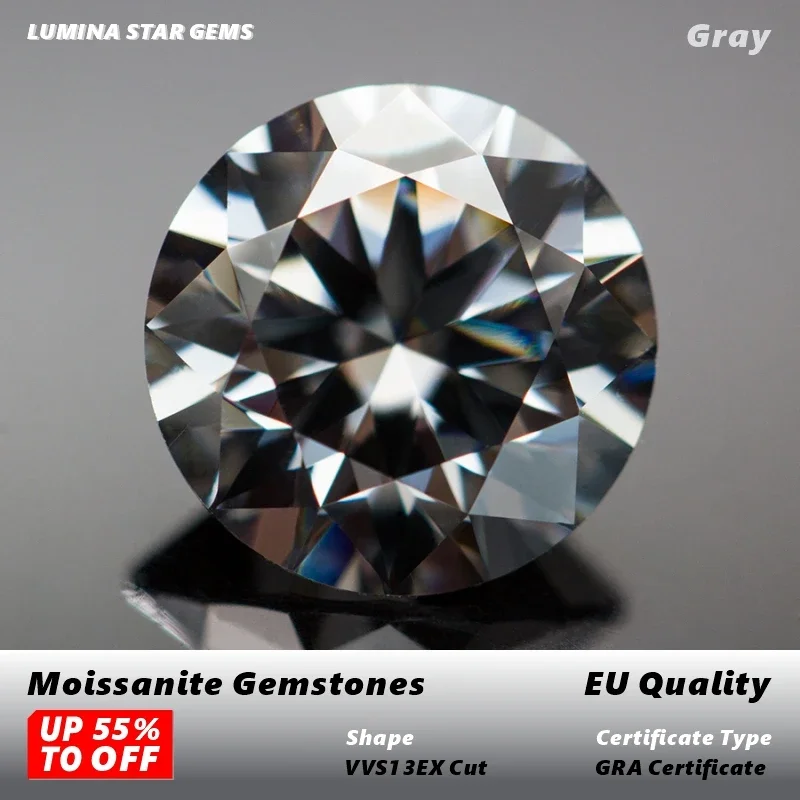 Gray Moissanites Round Brilliant 3.0mm-11mm Hearts and Arrows Cut Moissanite EU Quality DIY Jewelry Making With Certificate