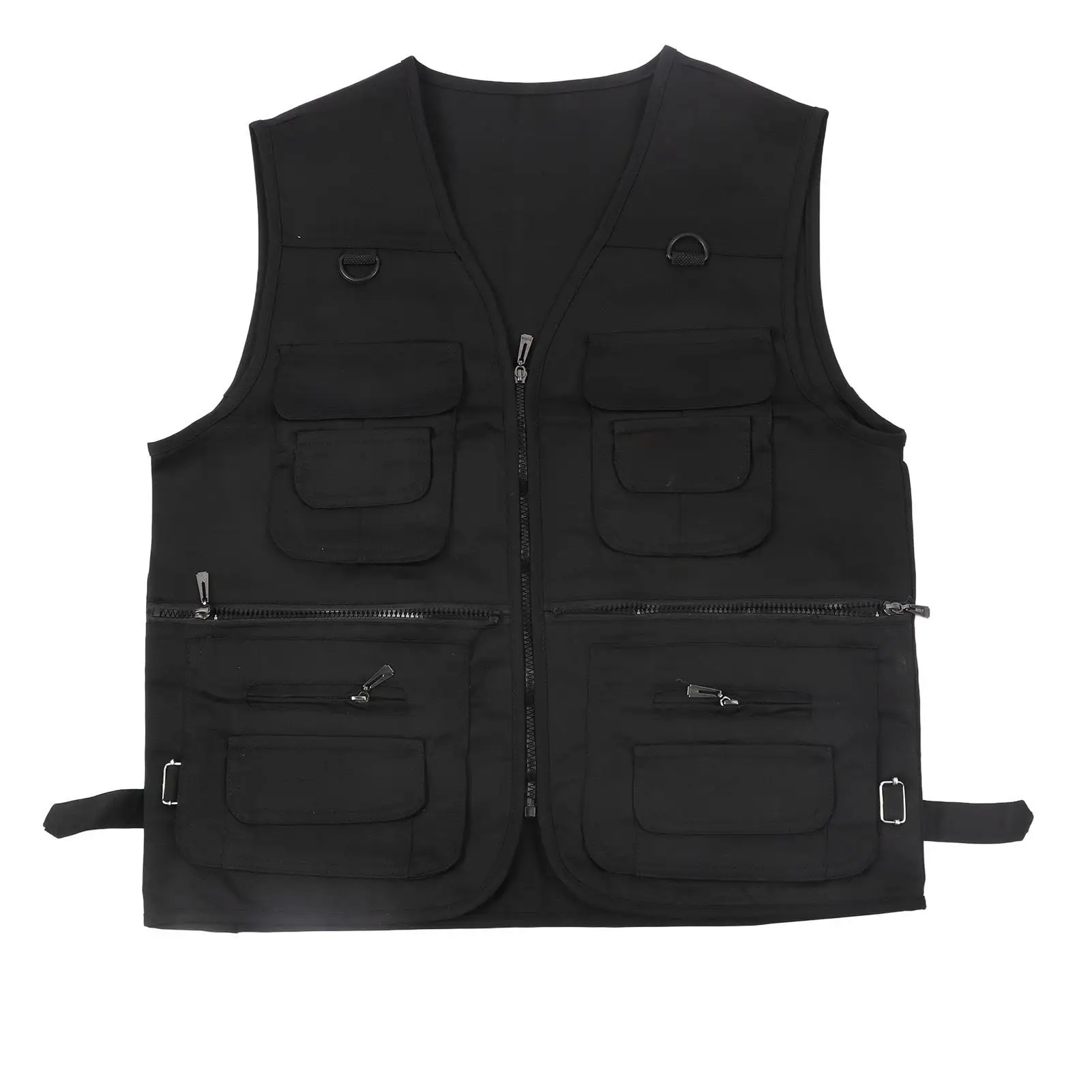 Waterproof Black Outdoor Work Vest - Breathable Cotton Blend, Adjustable for fishing Gear