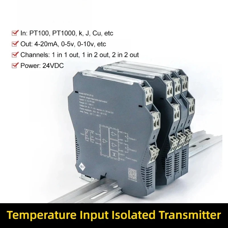 

Temperature Converter Pt100 Pt1000 Cu50 Thermocouple RTD to 420mA Analog Signal Isolated Temperature Transducer Sensor