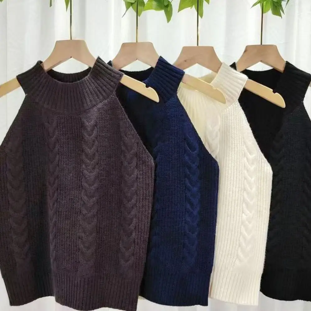 Chic Knitted Vest Women Autumn Sleeveless Pullover Sweater Twist Pattern Korean Fashion Slim Fit Casual Layering Top