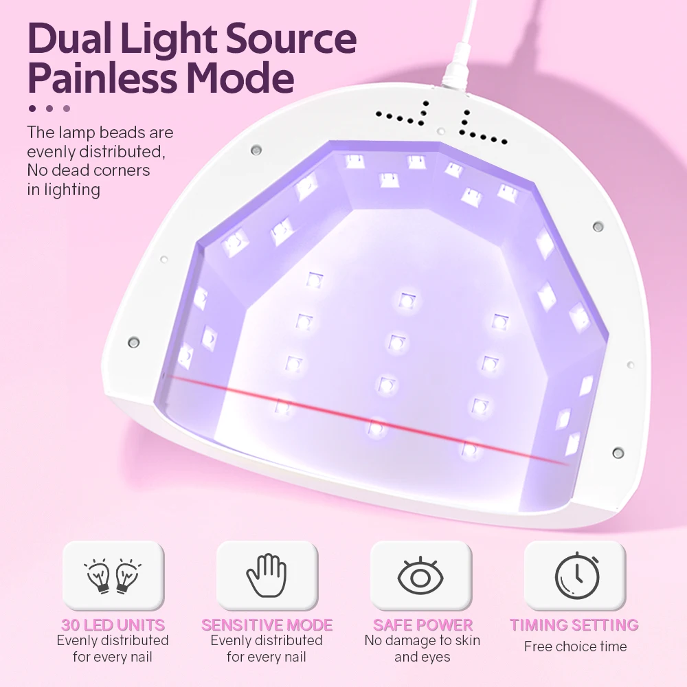 UV LED 네일 램프, 전문 젤 광택제 건조 램프, 3 타이머 설정, 30 구슬 분리형 트레이, 홈 매니큐어 살롱용, 48W